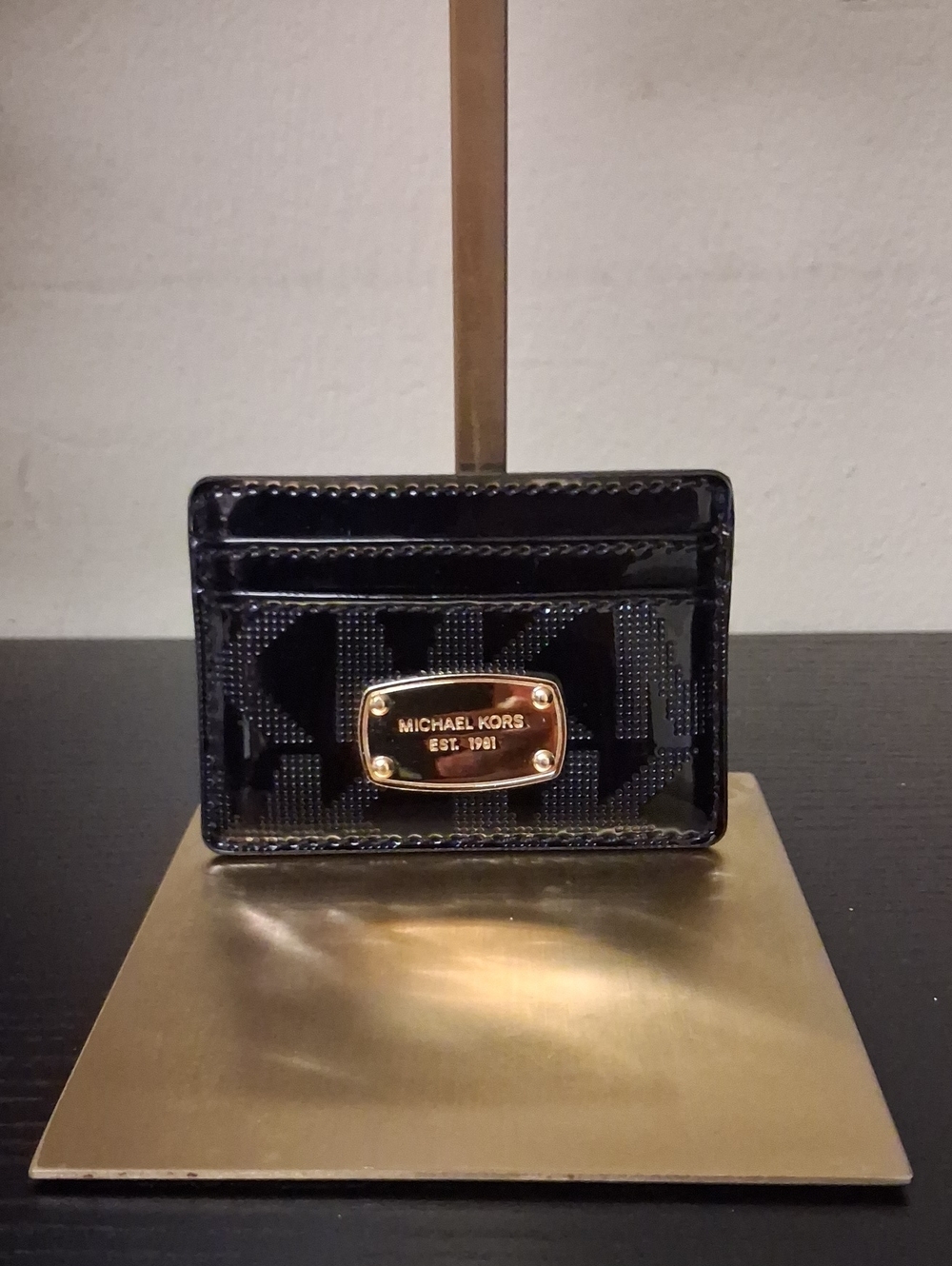 Michael Kors Black Patent Card Case with Gold Plaque NWOT